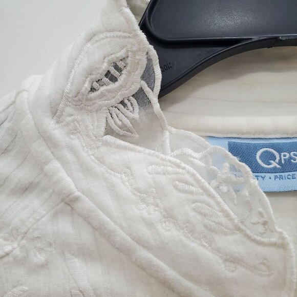 QPS Womens Vintage 80s 90s White Ribbed Cottagecore Lace Embroidered Button Up L - Picture 5 of 8